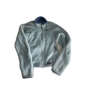 patagonia women's light blue fleece jacket